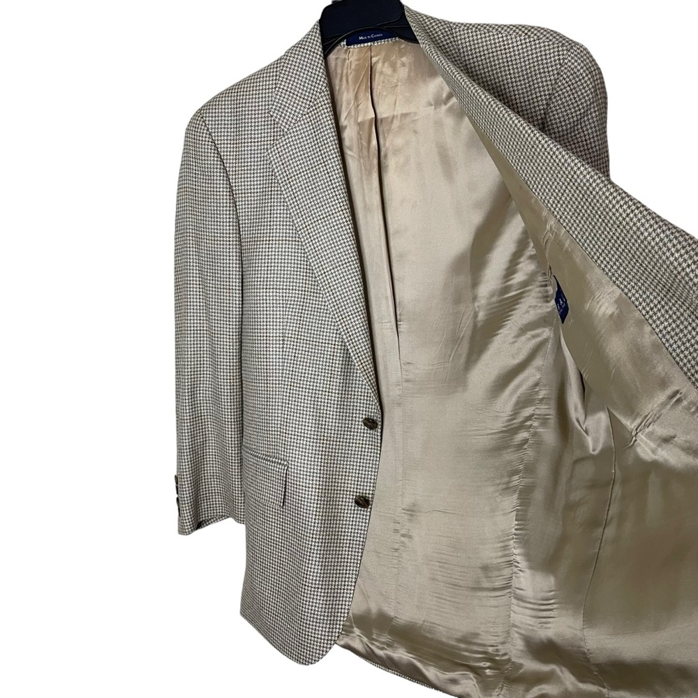 Ralph Ralph Lauren Blazer Men’s 42R Beige Silk Wool Blend Houndstooth Two Button - Picture 3 of 11
